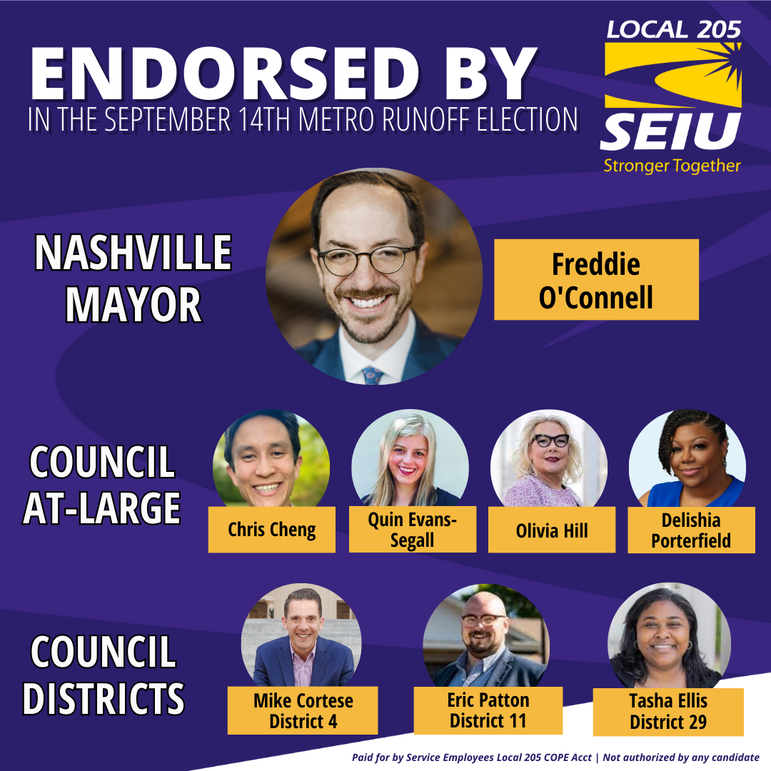 SEIU Local 205 Endorses Freddie O’Connell for Mayor; 7 Candidates